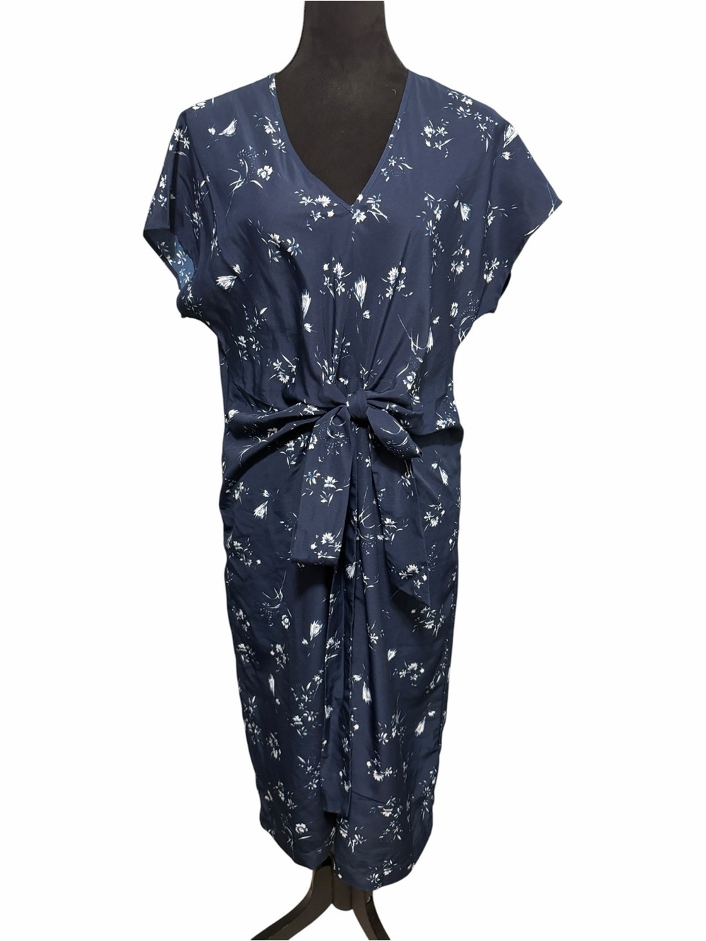 OAK + FORT Short Sleeve Floral Midi Dress Navy